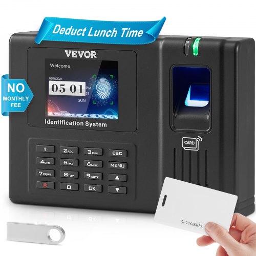 

VEVOR Stempeluhr Arbeitszeiterfassungsgerät für Mitarbeiter mit Fingerabdruck, RFID-Karten und PIN-Eingabe in einem, eigenständige biometrische Stempeluhr Check in Time Clock Wandmontage Schwarz
