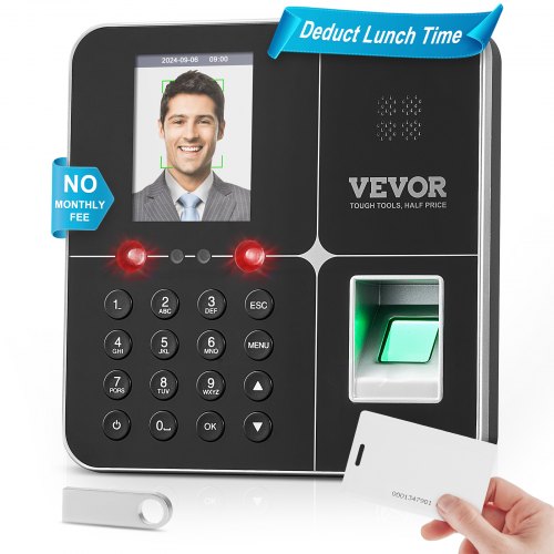 

VEVOR Stempeluhr Arbeitszeiterfassungsgerät für Mitarbeiter mit Gesichtserkennung, Fingerabdruck, RFID-Karten und PIN-Eingabe in einem, eigenständige biometrische Stempeluhr Check in Time Clock