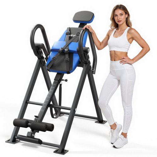 VEVOR Inversionsbank bis 136 kg, Inversionstisch mit Doppelrollenverriegelung, Mehrfach Verstellbarem Haltegurt und Ergonomischem Design, Streckbank zur Entlastung von Schultern, Nacken und Rücken