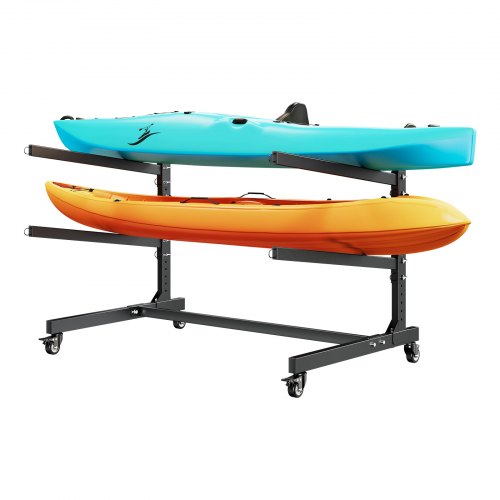 VEVOR Freistehendes Kajak-Aufbewahrungsregal für 2 Kajaks/Kanus/Surfbretter/Paddleboards, Kajakständer mit Feststellbaren Rollen für den Außen- und Innenbereich, Einstellbarer Kajakhalter 80 kg