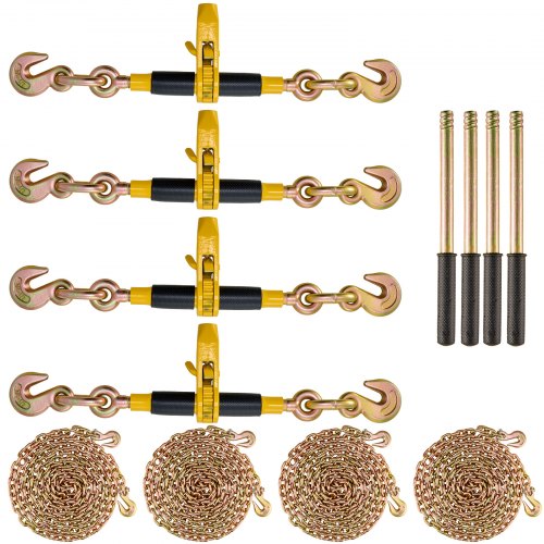 VEVOR Ratschen-Kettenbinder, 7,9375-9,525 mm Schwerlast-Lastbinder, mit G80-Ketten,3220kg, sichere Belastungsgrenze, arbeitssparender Anti-Rutsch-Griff, für Tieflader-LKW-Anhänger, 4 Stück