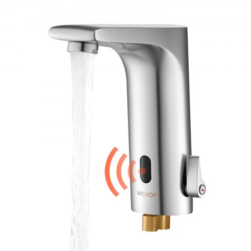 

VEVOR berührungsloser Waschtischhahn (L-förmig) Badezimmer, automatische Waschtischarmatur, freihändig einstellbarer Einhebelmischer, batteriebetriebener Wasserhahn gebürstetes Nickelsilber