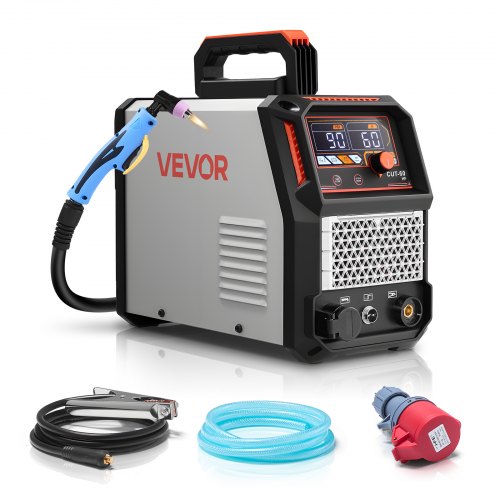 VEVOR Plasmaschneider, 60A Plasmaschneidgerät, Digitalanzeige IGBT-Inverter-Schneidemaschine mit 2T/4T-Funktion & einstellbarer PA/PT-Zeit für industriellen Einsatz (400V 3-Phasig)