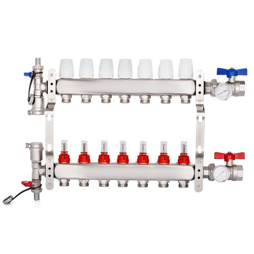 

VEVOR Heizkreisverteiler 7 Heizkreise Heizungsset Rostfreier Stahl Heizkreisverteiler Verteiler für Fußbodenheizung für Heat Stainless Steel