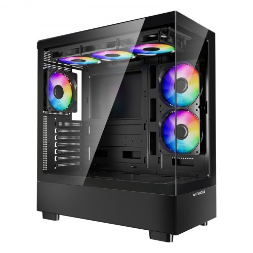 

VEVOR PC-Gaming-Gehäuse, Mid-Tower, gehärtetes Glaspanel mit hohem Luftstrom, Staubfilter, 6x 120 mm PWM ARGB-Lüfter, Kabelmanagement, für GPU bis zu 410 mm Länge, für ATX/M-ATX/ITX