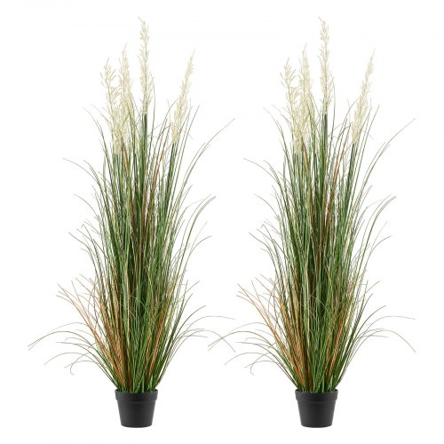 VEVOR Kunstrasenpflanze, 2er-Pack, 1499 mm, Kunst-Schilfgras im Topf, PVC-Kunstpflanze, Grasbusch, Sträucher für drinnen & draußen, Haus, Garten, Büro, Zimmerdekoration, Einweihungsparty, Grün