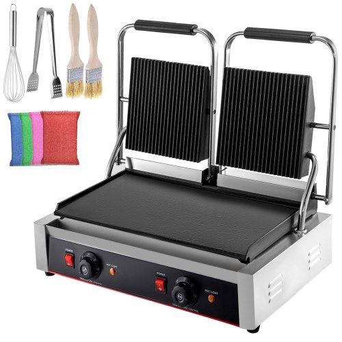 

VEVOR Grillplatte Doppelplatte Grillplatte Elektrisch Elektrogrill mit Spritzschutz Tischgrill Grillplatte Edelstahl 50-300 °C Mit LED-Anzeige