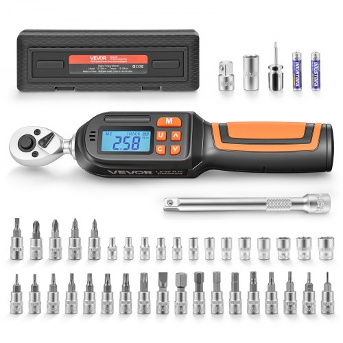 VEVOR Digitaler Drehmomentschlüssel 1/4 Zoll-Antrieb 42-tlg. 4 Einheiten, ±2 % Genauigkeit LCD-Bildschirm mit Summer & LED-Anzeige Steckschlüsseln Bits Verlängerung & Adapter für Kfz-Reparaturen
