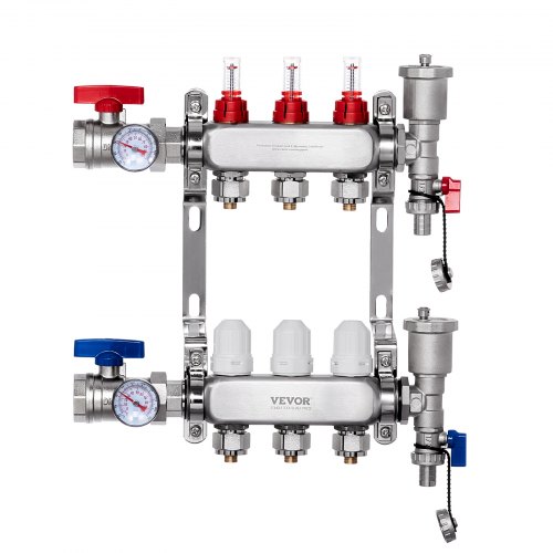 

VEVOR 3-Zweig-Wärmeverteilungsverteiler, 1/2-Zoll-PEX-Rohrverteiler, Edelstahl-PEX-Verteiler für hydronische Fußbodenheizung, Wärmeverteilungs-PEX-Verteilersatz mit 1/2-Zoll-Adaptern im Lieferumfang enthalten