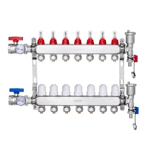 

VEVOR 7-Zweig-Wärmeverteilungsverteiler, 1/2-Zoll-PEX-Rohrverteiler, Edelstahl-PEX-Verteiler für hydronische Fußbodenheizung, Wärmeverteilungs-PEX-Verteilersatz mit 1/2-Zoll-Adaptern im Lieferumfang enthalten