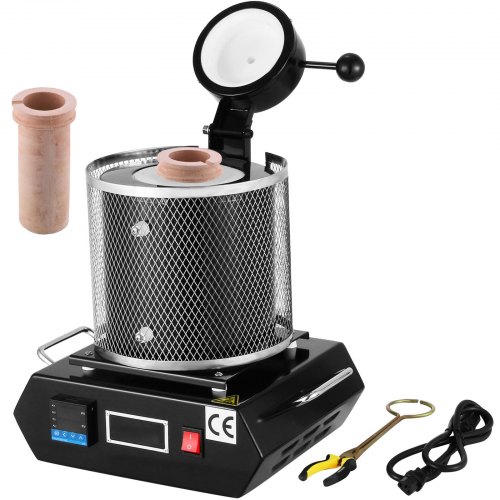 

VEVOR Goldschmelzofen 1350 W 1150 ℃ Max. Temperatur, digitaler elektrischer Schmelzofen 1 kg Keramiktiegel zum Gießen und Raffinieren von Edelmetallen, zur Verarbeitung von Gold Silber Kupfer Schwarz