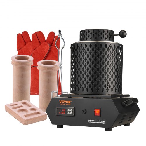 VEVOR Goldschmelzofen1350 W 1150 ℃ Max. Temperatur, digitaler elektrischer Schmelzofen 1 kg / 3 kg Keramiktiegel mit Tiegelzange & Handschuhen, zur Verarbeitung von Gold Silber Kupfer Aluminium rot