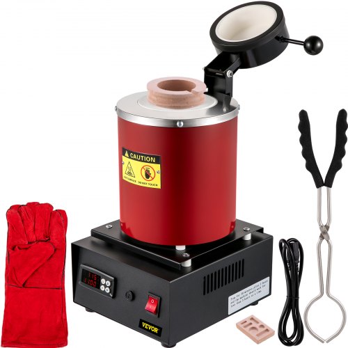 VEVOR Goldschmelzofen Schmelzofen Keramiktiegel 3kg 1350W Rot Digital 1150℃