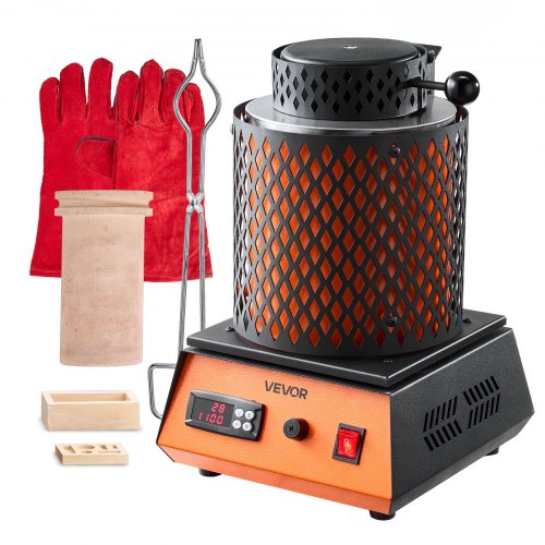 VEVOR digitaler Goldschmelzofen Maschine mit 5 kg Keramiktiegel, elektrischer Schmelzofen 1500 W max. 1150 ℃, Metallschmelzofen Set für Schmuckherstellung Metallbarren Metallkomponenten Schwarz