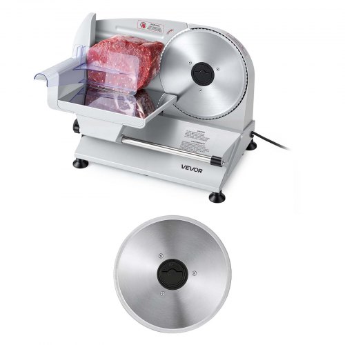 VEVOR Fleischschneidemaschine 200 W, Elektrische Aufschnittmaschine mit zwei 19-cm-SUS420-Klingen und 0–15 mm Schnittdicke, Allesschneider für Gefrorenes Fleisch, Schinken, Baguette, Steak