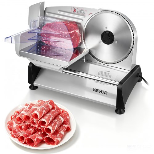 VEVOR Allesschneider Fleischschneider 200 W elektrische Aufschnittmaschine mit 19 cm Klinge, Fleischschneidemaschine mit 0-15 mm einstellbarer Dicke, für gefrorenes Fleisch Schinken Prime Steak