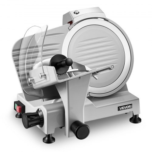 VEVOR Gewerbliche Fleischschneidemaschine 300 W, Elektrische Aufschnittmaschine mit Abnehmbarer 25 cm Kohlenstoffstahl-Klinge, 0–12 mm Schnittdicke, für Gefrorenes Fleisch, Schinken, Baguette, Steak