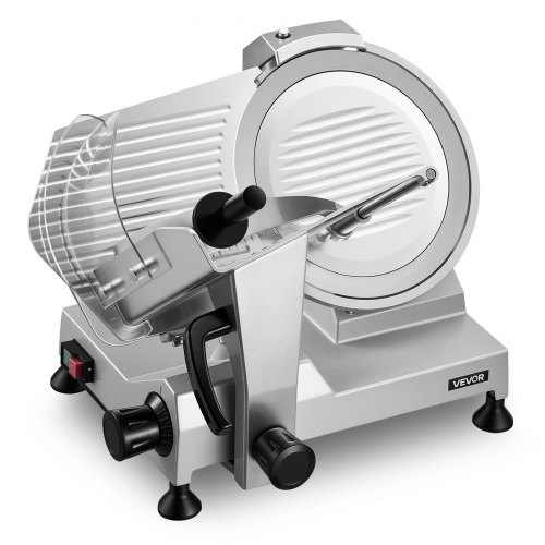 VEVOR Allesschneider Elektrisch 400 W, Fleischschneider, Abnehmbare 30 cm Kohlenstoffstahl-Klinge  & Auffangschale, 0–15 mm Einstellbare Schnittstärke, für gefrorenes Fleisch, Schinken, Baguette