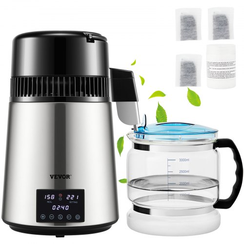 

VEVOR Wasser Destilliergerät mit Temperaturregelung, 4 L Destillierer Edelstahl 1750W Wasserdestilliergerät Reine Wasser Distiller mit Glaskanne, 1,5 L/Std. Destillationsapparatur Water Distiller