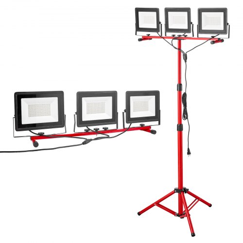 VEVOR Baustrahler LED mit Stativ dreiköpfige Arbeitsleuchte 21000LM 6000-6500K