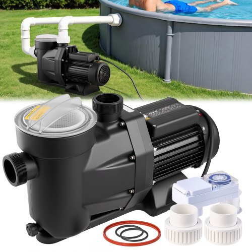 VEVOR Poolpumpe, 1300 W, 28.800 L/H max. Fördermenge, Einstufige Schwimmbadpumpe, 2850 U/min, 17 m max. Förderhöhe, mit 24-Stunden-Timer & Filterkorb, für Aufstell- & Einbaupools, Spas