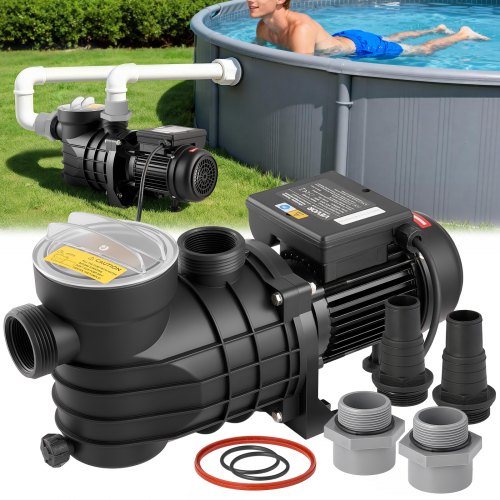 Vevor Schwimmbadpumpe 180 W, Filterpumpe 10.800 L/H Max. Fördermenge, Einstufige Poolpumpe, 2850 U/min, 8 M Max. Förderhöhe, Mit Filterkorb &