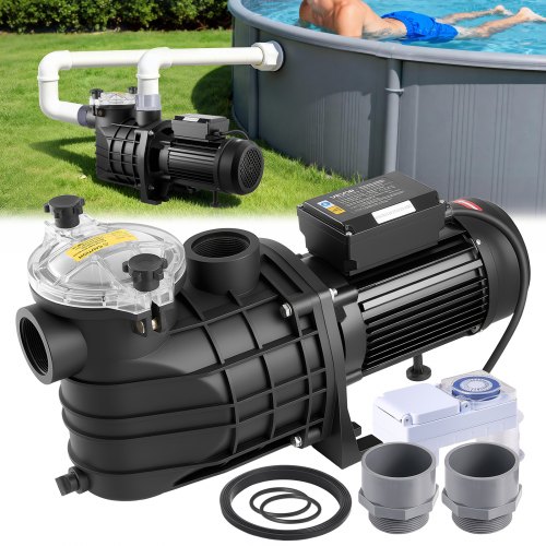 Vevor Schwimmbadpumpe 3 Kw, Filterpumpe 35.000 L/H Max. Fördermenge, Einstufige Poolpumpe 2860 U/min, 19 M Max. Förderhöhe, Mit 24-Stunden-Timer &