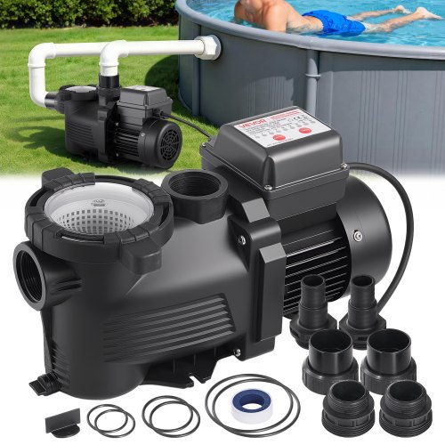 VEVOR Schwimmbadpumpe 400 W, Filterpumpe 11.100 L/H max. Fördermenge, Einstufige Poolpumpe, 3450 U/min, 10 m max. Förderhöhe, mit 24-Stunden-Timer & Filterkorb, für Aufstell- & Einbaupools, & Spas