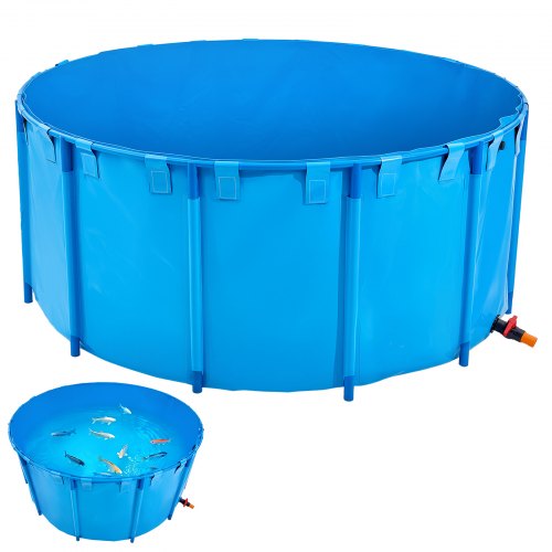 

VEVOR Fischteich aus PVC, Fischteich mit 4550 L Fassungsvermögen, faltbares Koi-Aquarium, rundes Fischbecken mit stabilem Rahmen & Ablassventil, für Aquakultur, Koi-Zucht & Bewässerung (blau)