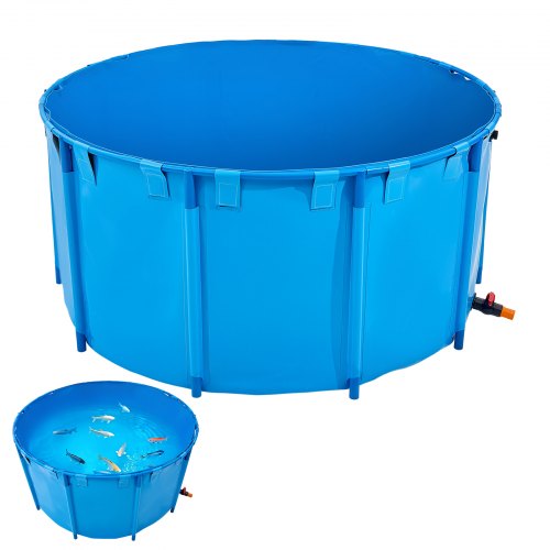 VEVOR Fischteich aus Segeltuch, mit 3100L Fassungsvermögen, Koi-Aquarium aus PVC, rundes Goldfischbecken mit stabilem Rahmen & Ablassventil, für Aquakultur, Koi-Zucht & Bewässerung (blau)