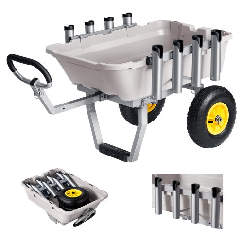 VEVOR Angelwagen Faltbar, 90,7kg Belastbarer Bollerwagen mit 2 All-Terrain-Gummireifen, Transportwagen mit Alugestell 8 Rutenhaltern, Multifunktionale Transportkarre für Angeln Camping Strand Outdoor