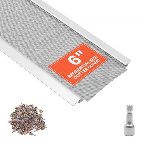 VEVOR 12 Stk. Dachrinnenschutz 152,4mm, Alu-Laubfangstreifen mit Edelstahl-Mikromaschen, Dachrinnenlaubschutz Zuschneidbar mit 14,63m Gesamtlänge, Regenrinnengitter inkl. Schrauben für Häuser Carports