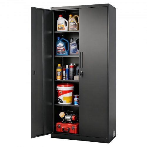VEVOR Aktenschrank 80x40x175 cm, Abschließbarer Stahl-Mehrzweckschrank mit 4 verstellbaren Einlegeböden, 2 Magnettüren, 2 Schlüsseln & 5 Ebenen, für Lager, Keller, Waschküche, Büro, Schwarz