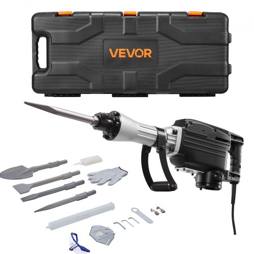 VEVOR Abbruchhammer elektrischer Betonhammer 2800 W, 1200 BPM Presslufthammer mit 3 Meißeln & einem Lehmspaten & Handschuhe & Schutzbrille, für Beton Wände Ziegel Fliesen Fundamente Schwarz