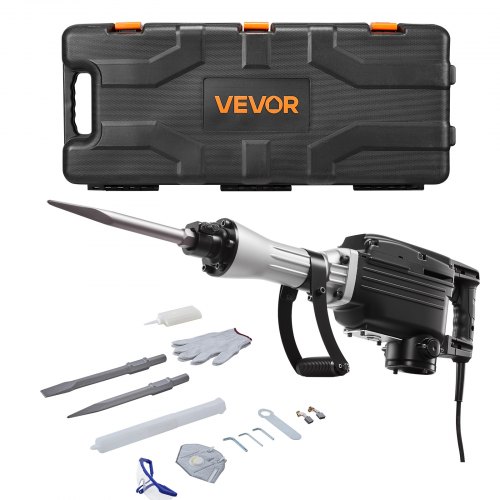 VEVOR Abbruchhammer elektrischer Betonhammer 2800 W, 1200 BPM Presslufthammer mit Spitzmeißel & Flachmeißel & Tragekoffer & Handschuhe & Schutzbrille, für Beton Wände Ziegel Fliesen Fundamente