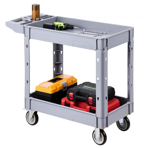 

VEVOR Servicewagen Werkstattwagen Rollwagen aus PP 1010x440x845mm Grau, Werkzeugwagen mit 250 kg Tragkraft, Inkl. 2 Ebene 4 Rollen & Griff mit Ablagefach, Allzweckwagen für Garage Lager Werkstatt