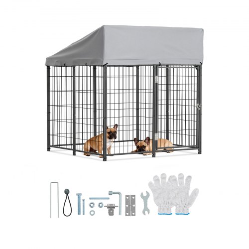 VEVOR Hundezwinger, 1,12x1,15x1,25 m, Hundehütte mit Sicherheitsschloss, Outdoor Hundehaus mit UV-Beständiger & Wasserdichter Dachabdeckung, Robuste Hundegehege/Auslauf für Große Hunde