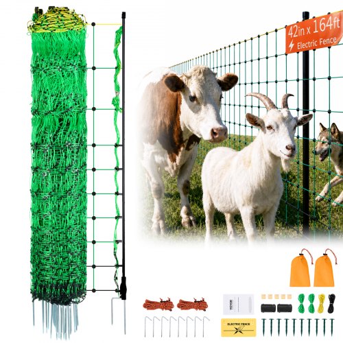 VEVOR Elektrozaunnetz, 1,06 x 49,98 m, PE-Netzzaun mit Pfosten und doppelten Spikes, praktisches tragbares Netz für Ziegen, Schafe, Lämmer, Hirsche, Schweine, Hunde, für den Einsatz in Hinterhöfen