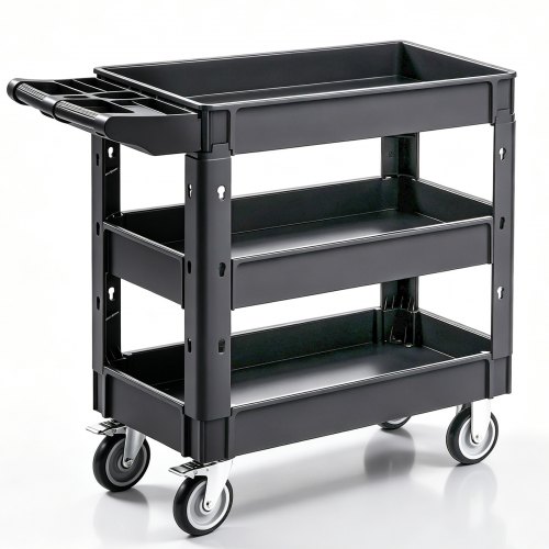 VEVOR Servierwagen 103x43,5x85,7cm Abräumwagen 249kg Tragfähigkeit Rollwagen aus Polypropylen Mehrzweckrollwagen mit 3 Fächern Küchenwagen mit Schwenkrädern Nischenwagen Werkstattwagen Servicewagen