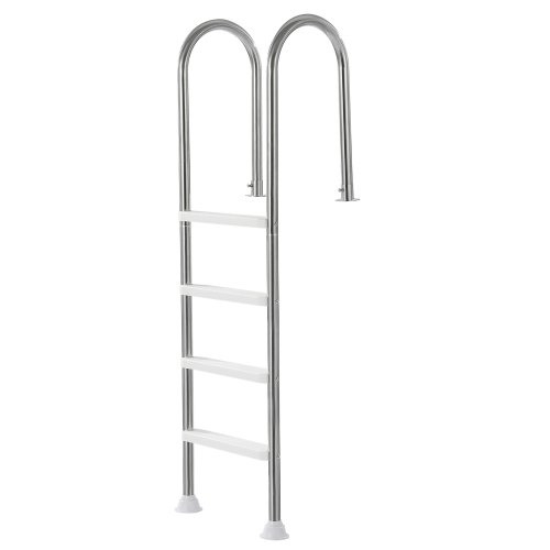 

VEVOR Schwimmbadleiter, 4-stufige Treppe mit Doppelhandlauf, Pool Einstieg aus Edelstahl, 120 kg Tragfähigkeit, für 137 cm Einbaupools mit montiertem Deckbrett im Innen- und Außenbereich