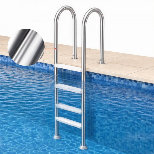 VEVOR Schwimmbadleiter, 4-stufige Treppe mit Doppelhandlauf, Pool Einstieg aus Edelstahl, 120 kg Tragfähigkeit, für 137 cm Einbaupools mit montiertem Deckbrett im Innen- und Außenbereich