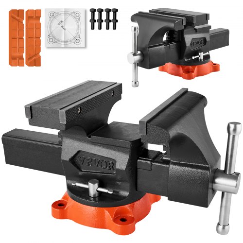 VEVOR Schraubstock, 203 mm Backenbreite, 203 mm max. Backenöffnung, 360° schwenkbare Feststellbasis, 94 mm Ausladung, Werkbank-Schraubstock aus Sphäroguss, Zweiwege-Backen zum Einspannen runder Rohre