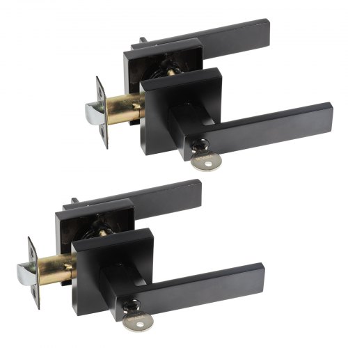 VEVOR 2xSchwarz Türbeschlag Kompatible Türstärke 34,9-45 mm Türgriff aus Zinklegierung (ZnAI4) Türklinke mit Sperrfunktion inkl. 2 Schlüssel Türknauf 60-70 mm verstellbar Drückergarnitur