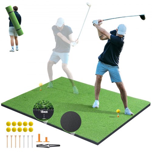 VEVOR Golf-Schlagmatte, Golf Rasen Übungsmatten 152 x 122 cm, verdickte Golf-Schlagtrainingshilfen mit 4 Holz-Tees, 10 Golfbällen, Golf-Übungs-Schlagmatte im Hinterhof, Außen- und Innenbereich