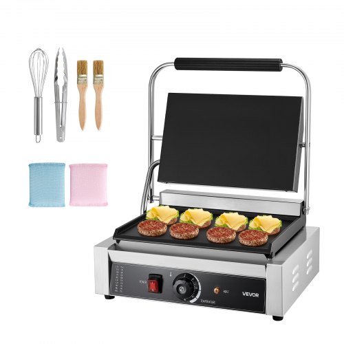 VEVOR kommerzieller Panini-Grill Kontaktgrill 2200 W für Sandwiches Steak Bacon Hamburger, Sandwichmaker Pressgrill aus Edelstahl mit Griff & Temperaturregelung & 34 x 23 cm Heizplatte, Paninipresse