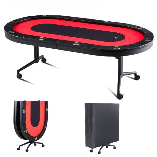

VEVOR Casino Pokertisch Klappbare Tischbeine 2290 x 1220 x 800 mm (L x B x H), Faltbarer Pokertisch, Schwarz & Rot Pokerauflage Klapptisch für 10 Spieler, Pokertisch mit Staubschutzhülle Tragbar
