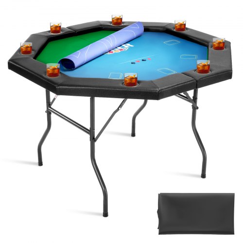 

VEVOR klappbarer Pokertisch für 8 Spieler (1325 mm) Kasino-Freizeittisch mit gepolsterten Schienen & Getränkehaltern, achteckige tragbare Spieltische mit Filz- und Metallbeinen Texas Hold’em Poker