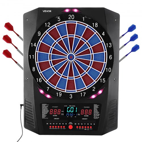 VEVOR Elektronische Dartscheibe, 342,9 mm E Dartboard mit 45 Spielen & 474 Variationen für bis zu 8 Spieler, 6 Dartschäfte mit Flights & 50 Ersatz-Pfeilspitzen, farbiger LED-Cricket-Punktebildschirm
