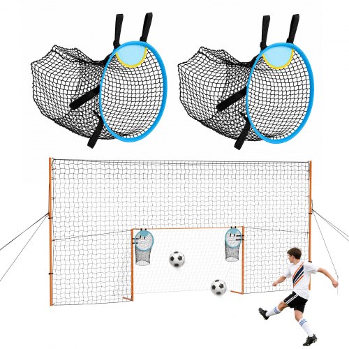 VEVOR Fußballtor 272 x 151 cm Tragbares Soccertor mit Eisenrohrrahmen, für Gärten Parks und Schulen, mit Ballfangnetz, Zielnetz, PE-Netz über 110 km/h, Bodenankern und Abspannseilen für Naturrasen