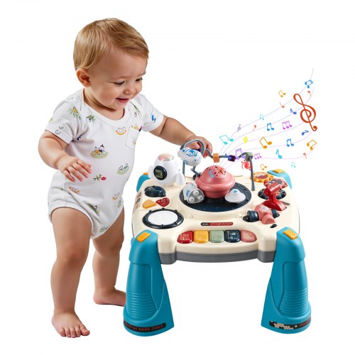 VEVOR Aktivitätstisch, Spieltisch inkl. 12 Spiele & 60 Klangquellen, Lerntisch mit Weltraumthema, Sanft Leuchtendem Sternenprojektor, Interaktiver Kindertisch, Entdeckertisch für Kinder 6-18 Monate